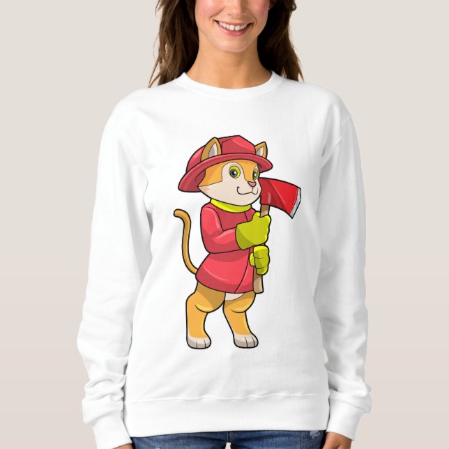 Camiseta Gato como Bombeiro com Ax (Frente)