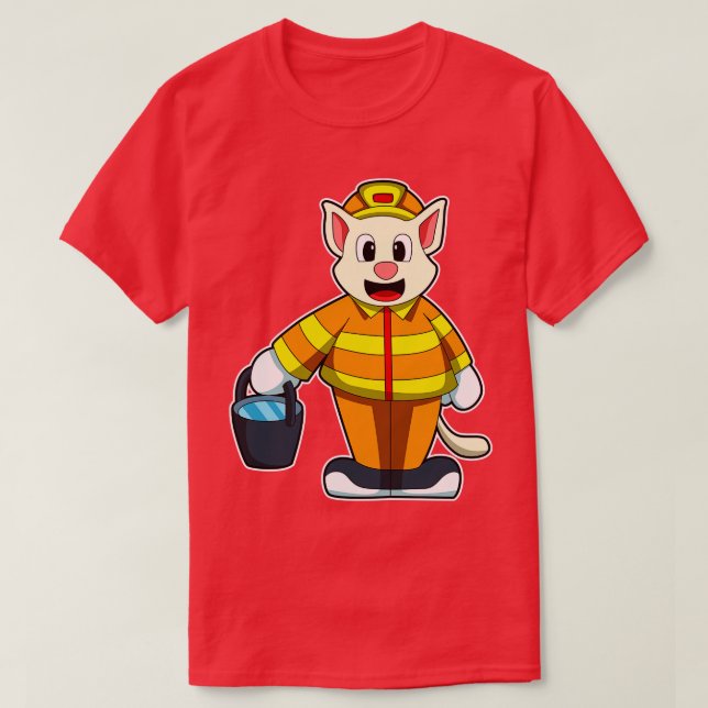 Camiseta Gato como Bombeiro com Balde de água (Frente do Design)