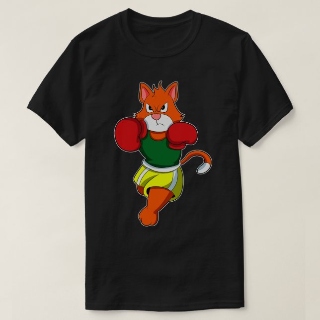 Camiseta Gato como Boxeador com luvas de boxe (Frente do Design)