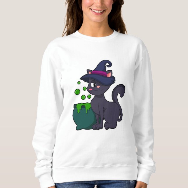 Camiseta Gato como bruxa com caldeirão (Frente)