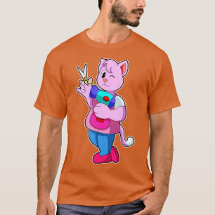 Camiseta Gato como cabeleireiro com secador de cabelo com t