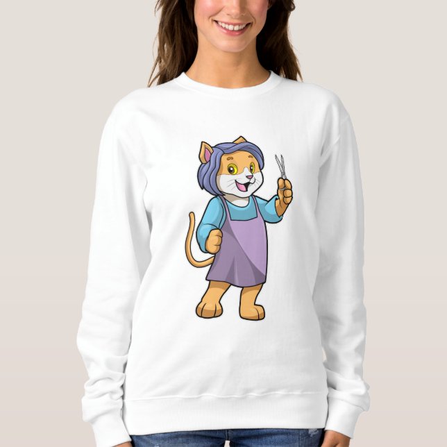Camiseta Gato como cabeleireiro com tesoura (Frente)