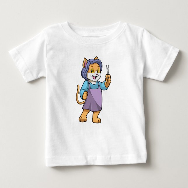 Camiseta Gato como cabeleireiro com tesoura (Frente)