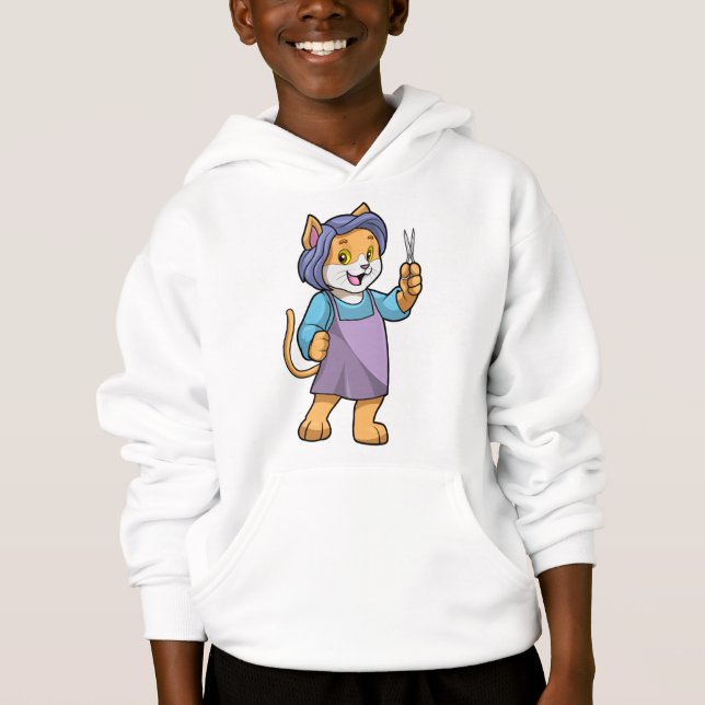 Camiseta Gato como cabeleireiro com tesoura (Frente)