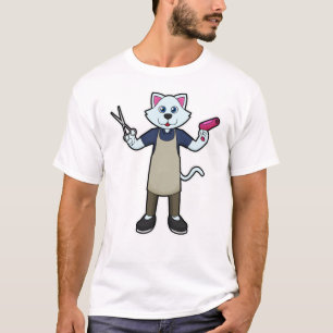 Camiseta Gato como cabeleireiro com tesoura e secador de ca
