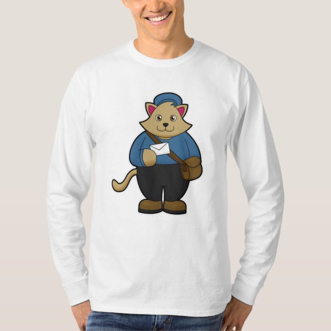 Camiseta Gato como Carteiro com Envelope e Bolsa (Frente)