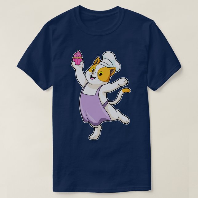 Camiseta Gato como cozinheiro com Muffin Cozinhar (Frente do Design)