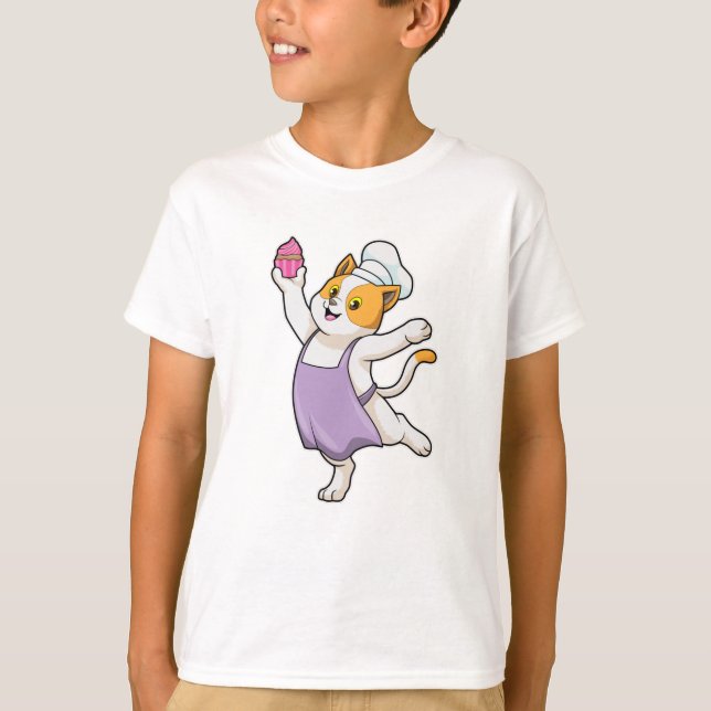 Camiseta Gato como cozinheiro com placa de Cozinhar e Muffi (Frente)