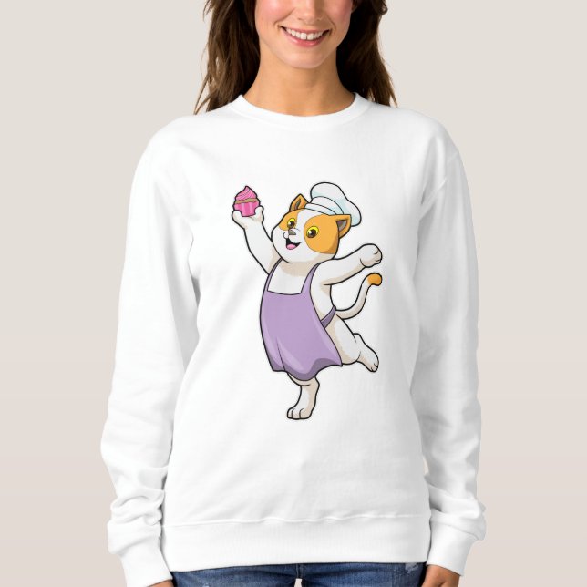 Camiseta Gato como cozinheiro com placa de Cozinhar e Muffi (Frente)