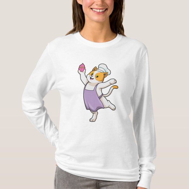 Camiseta Gato como cozinheiro com placa de Cozinhar e Muffi (Frente)