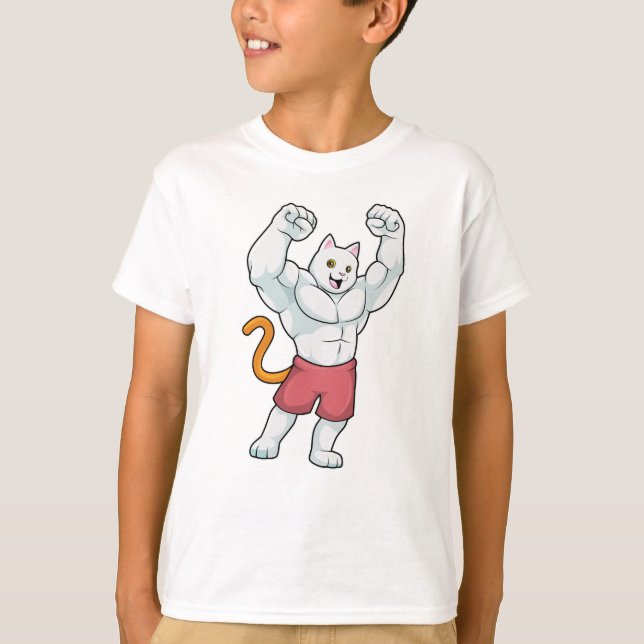 Camiseta Gato como Criador de Portos com Músculos Grandes (Frente)