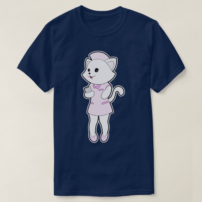 Camiseta Gato como Enfermeira com Bloco de Notas (Frente do Design)