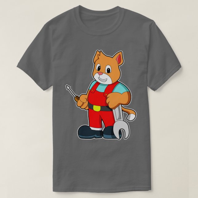 Camiseta Gato como engenheiro de mecatrônica com ferramenta (Frente do Design)