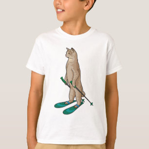 Camiseta Gato como esquiador com bastões de esqui e esqui