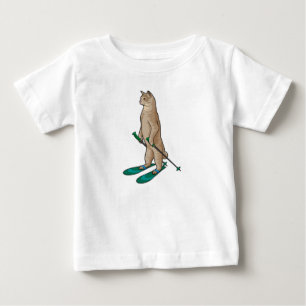 Camiseta Gato como esquiador com bastões de esqui e esqui