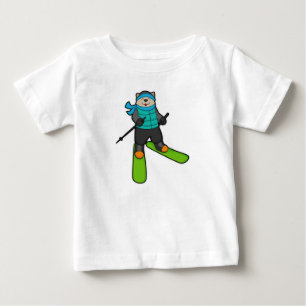 Camiseta Gato como esquiador com esqui