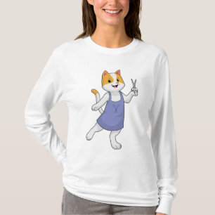 Camiseta Gato como estilista de cabelo com tesoura