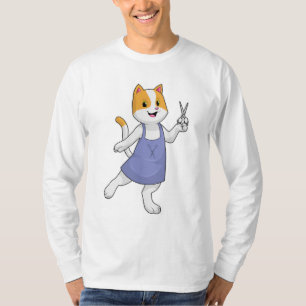 Camiseta Gato como estilista de cabelo com tesoura