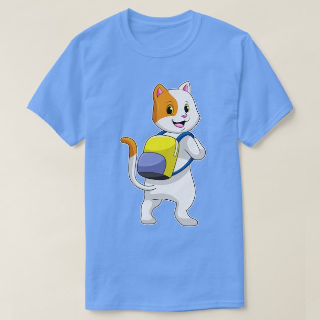 Camiseta Gato como Hiker com Mochila (Frente do Design)