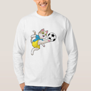 Camiseta Gato como jogador de futebol com bola de futebol