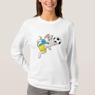 Camiseta Gato como jogador de futebol com bola de futebol
