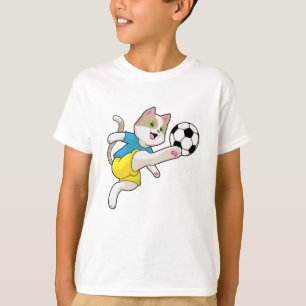 Camiseta Gato como jogador de futebol com bola de futebol