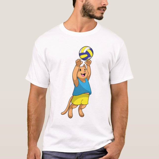 Camiseta Gato como jogador de volei com bola de volei (Frente)