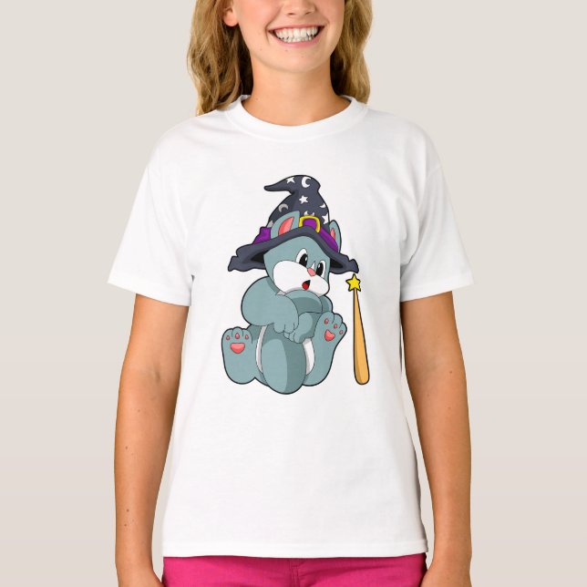Camiseta Gato como Mágico com Wand & Hat Magic (Frente)