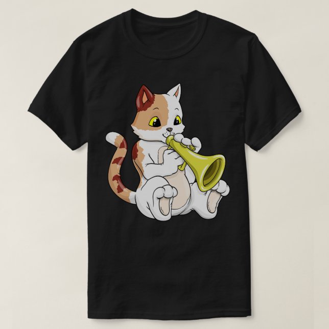 Camiseta Gato como músico com trompete (Frente do Design)