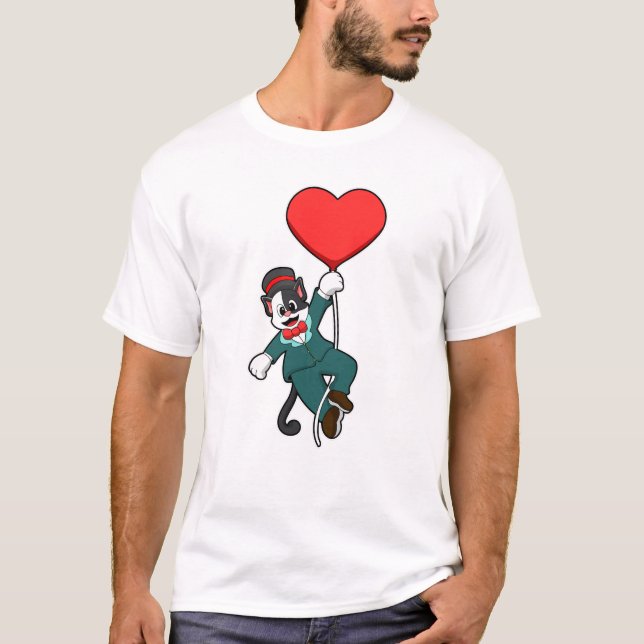 Camiseta Gato como Noivo com Balão de Coração (Frente)