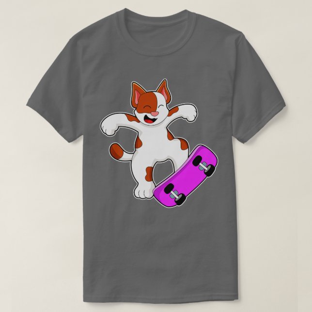 Camiseta Gato como Patinador com Skate 3 (Frente do Design)