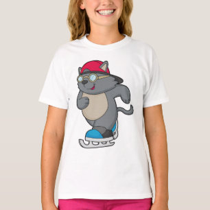 Camiseta Gato como Patinador de Gelo com skates de Gelo