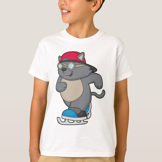 Camiseta Gato como Patinador de Gelo com skates de Gelo (Frente)
