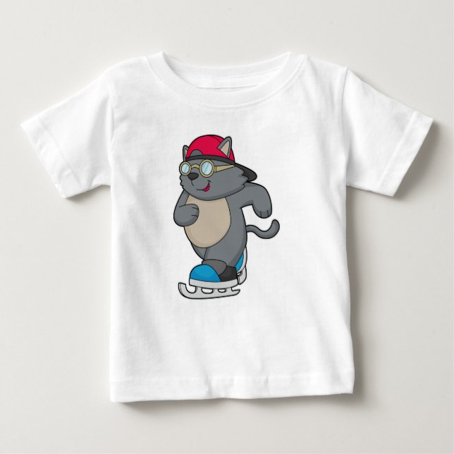 Camiseta Gato como Patinador de Gelo com skates de Gelo (Frente)