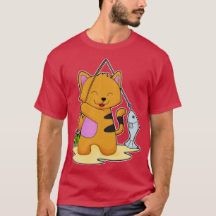 Camiseta Gato como pescador com lata de pesca