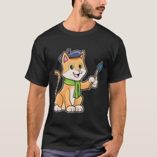Camiseta Gato como Pintor com Pincel & Cachecol