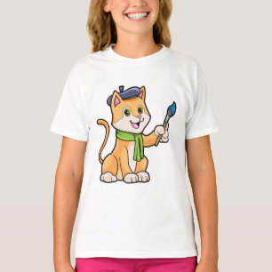 Camiseta Gato como Pintor com Pincel e Escarpo