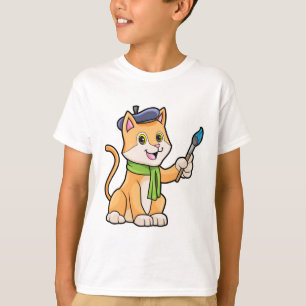 Camiseta Gato como Pintor com Pincel e Escarpo