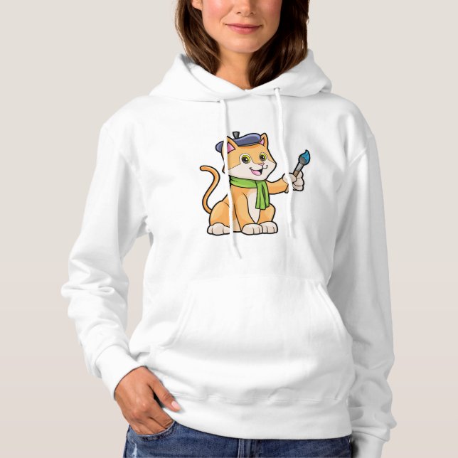Camiseta Gato como Pintor com Pincel e Escarpo (Frente)