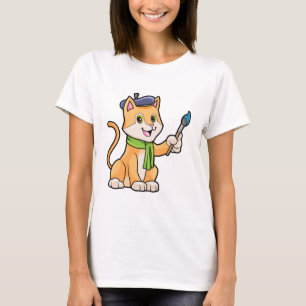 Camiseta Gato como Pintor com Pincel e Escarpo