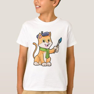 Camiseta Gato como Pintor com Pincel e Escarpo