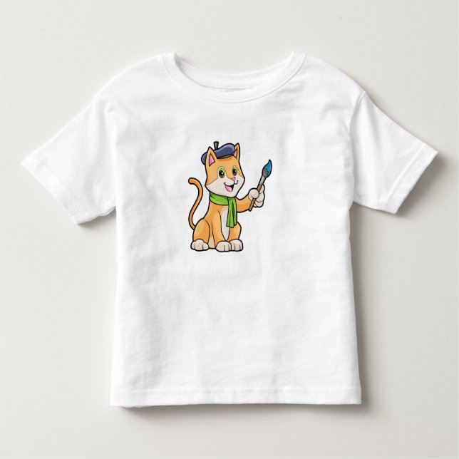 Camiseta Gato como Pintor com Pincel e Escarpo (Frente)