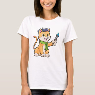 Camiseta Gato como Pintor com Pincel e Escarpo