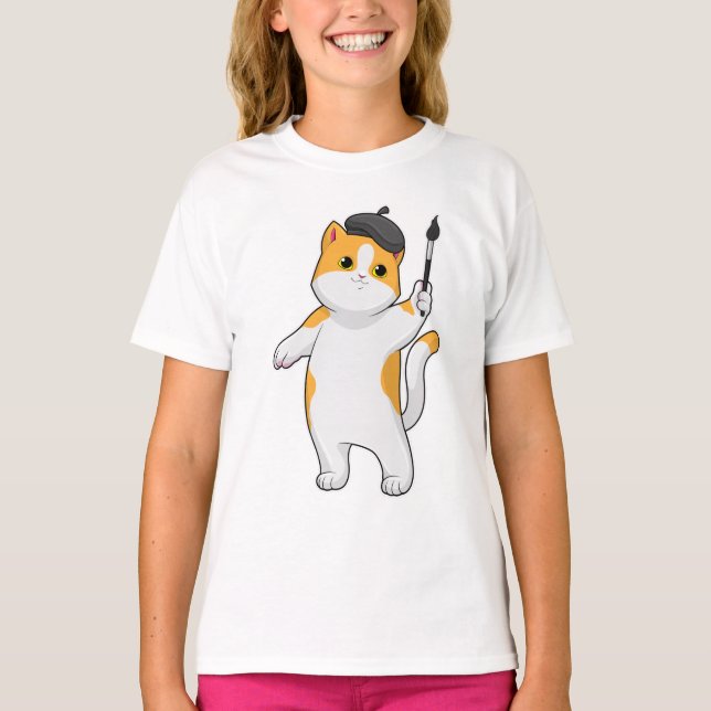 Camiseta Gato como Pintor com Pintor (Frente)