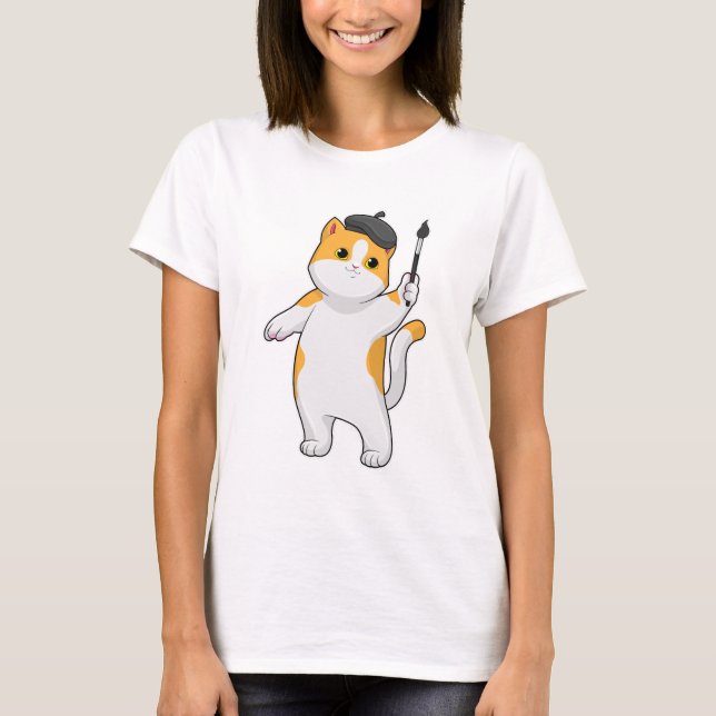 Camiseta Gato como Pintor com Pintor (Frente)