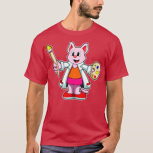 Camiseta Gato como Pintor com Pintura de Pincel