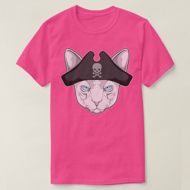 Camiseta Gato como pirata com chapéu pirata (Frente do Design)