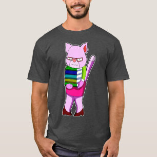 Camiseta Gato como professor com livros saltos altos