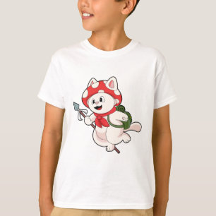 Camiseta Gato como Seletor de Cogumelo com Cogumelo