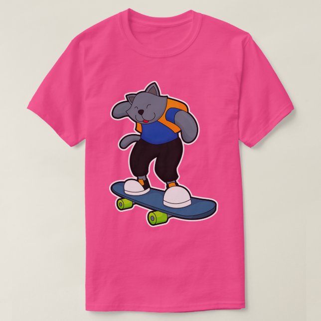 Camiseta Gato como skateboarder com skate (Frente do Design)